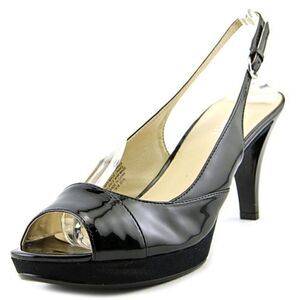 Nine West Kalner black patent open toe heels